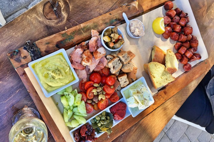 a box filled with different types of food on a table